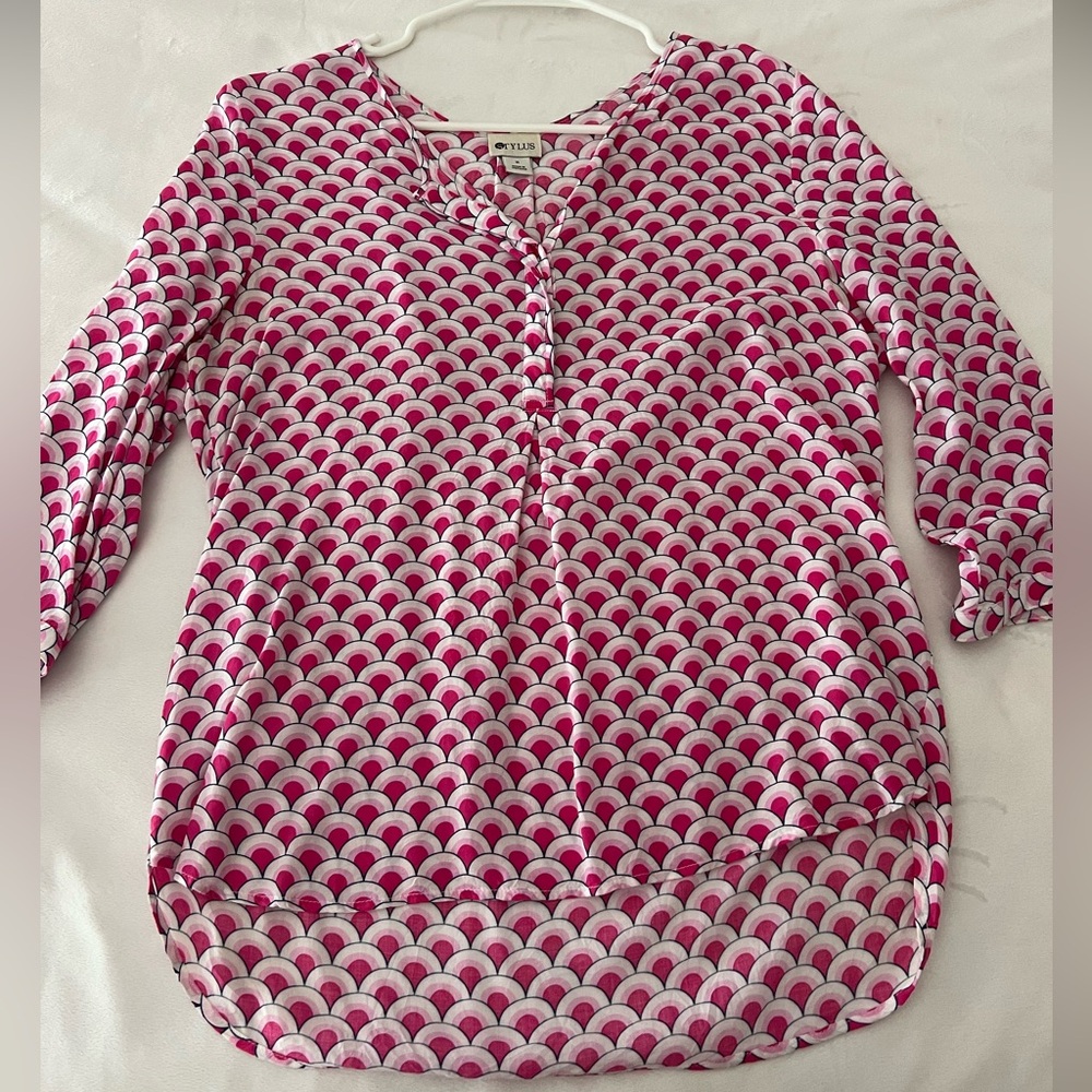 Pink Patterned Henley Blouse